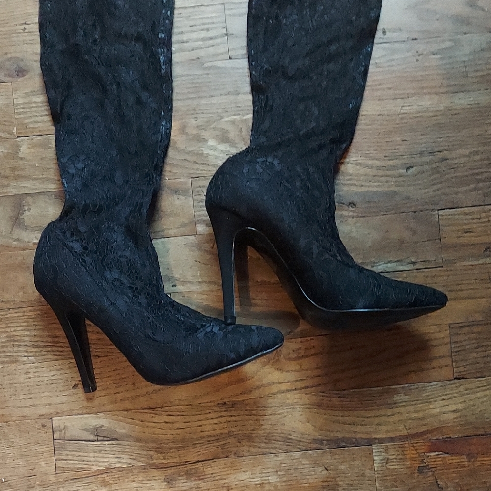4 For $12 Black Over the Knee Boots with Sleek Silhouette - Picture 3 of 12